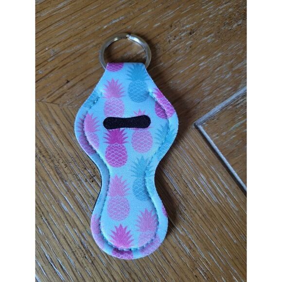 NEW Blue & Pink Pineapple Neoprene Key Chain Chapstick Holder and chapstick - Picture 1 of 3